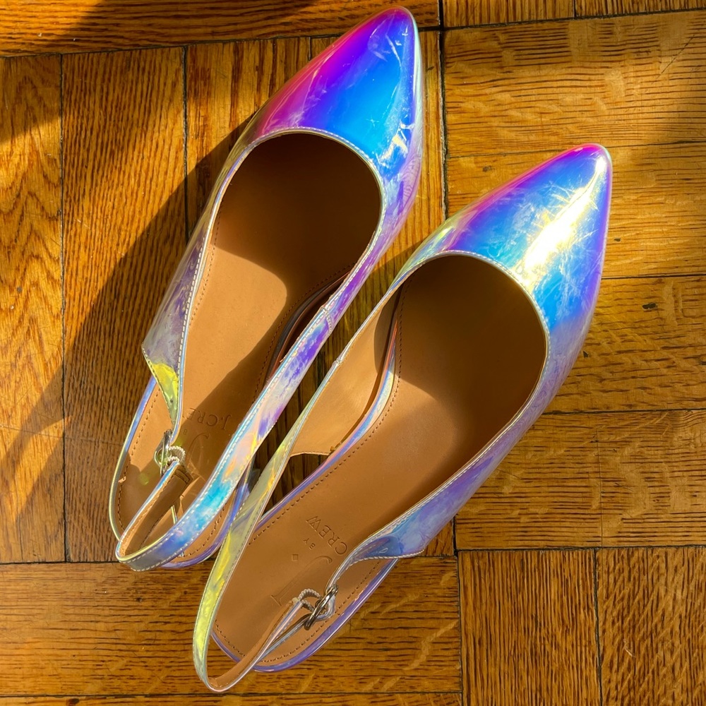 J. by J. Crew slip on kitten heels iridescent